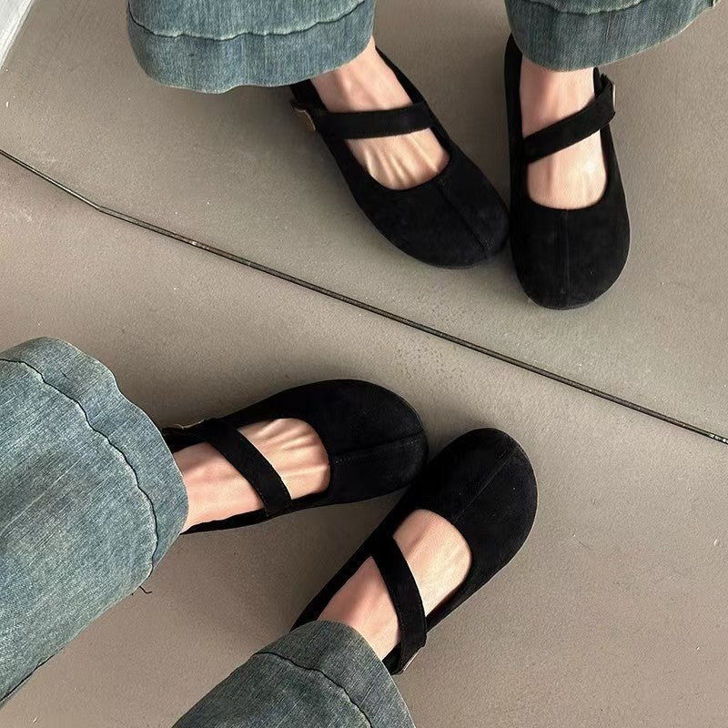 Damen Ballerinas mit elegantem Schnallenverschluss aus hochwertigem Wildleder