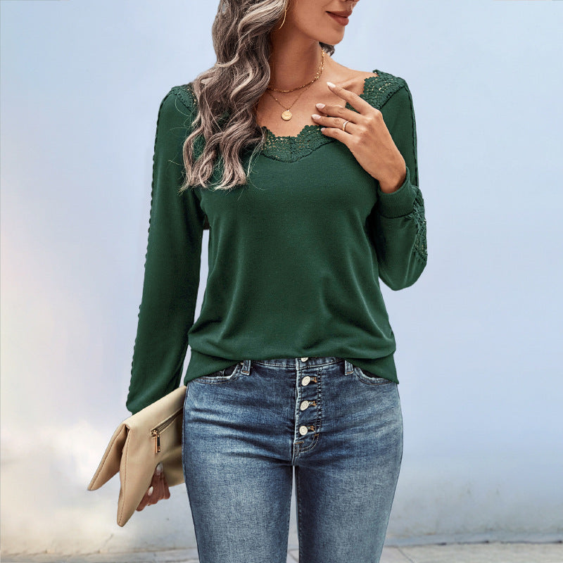 Damen Elegantes Oberteil mit Spitzendetails und Rundhalsausschnitt R&B