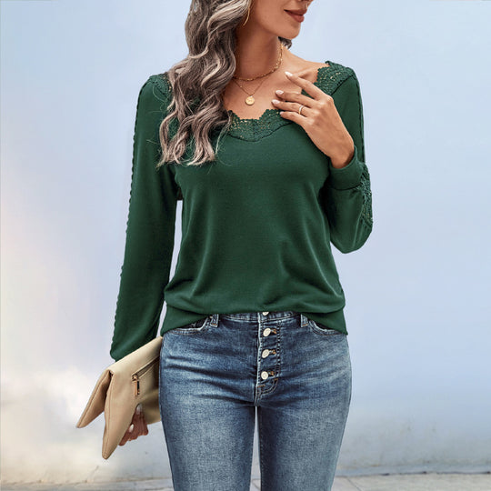 Damen Elegantes Oberteil mit Spitzendetails und Rundhalsausschnitt R&B