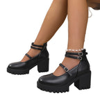 Damen Blockabsatz-Schnürschuhe mit modischem Riemendesign und rutschfester Sohle R&B