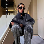 Damen Modische Oversized-Jacke mit funkelnden Applikationen R&B