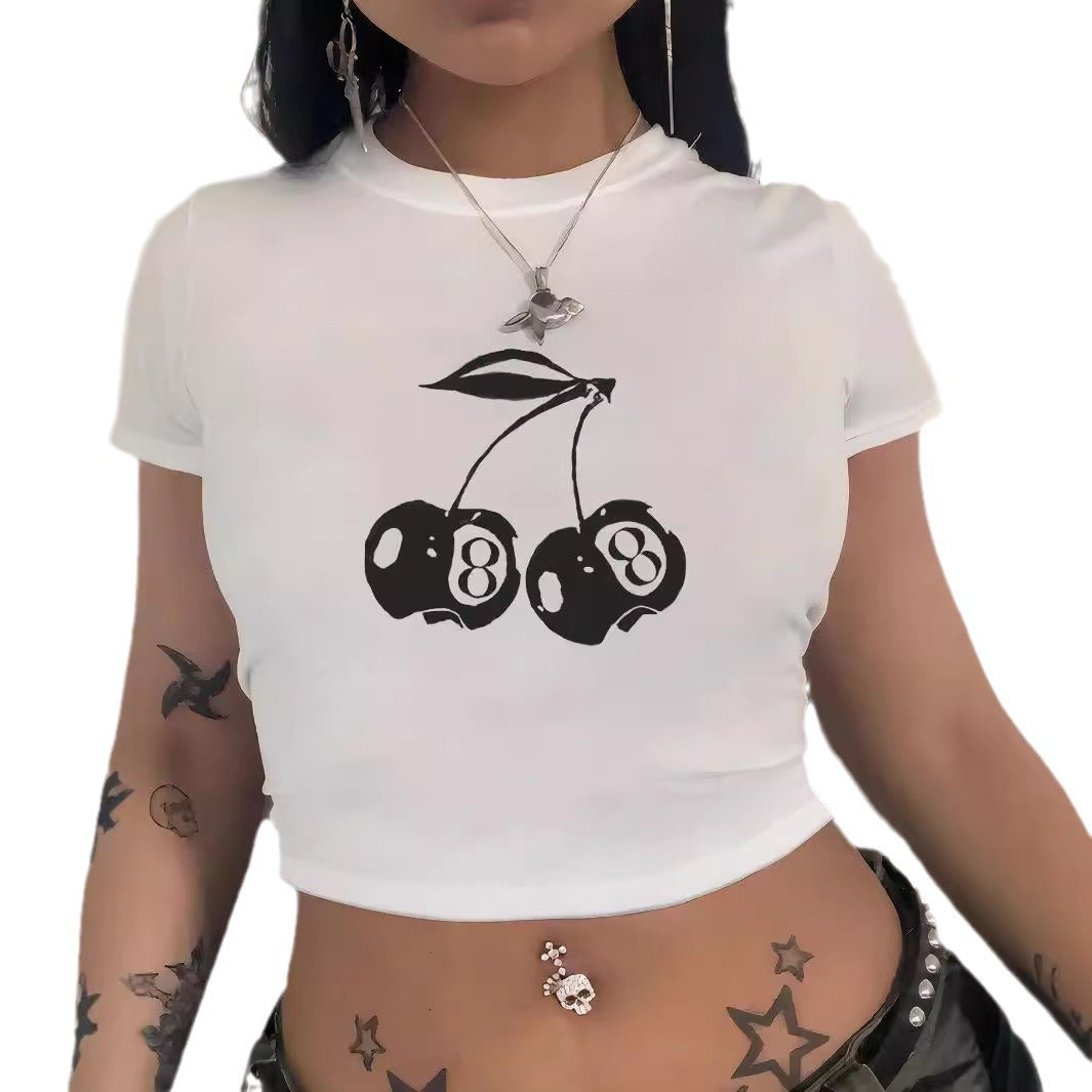Damen Crop-T-Shirt mit kreativem Telefon-Design R&B