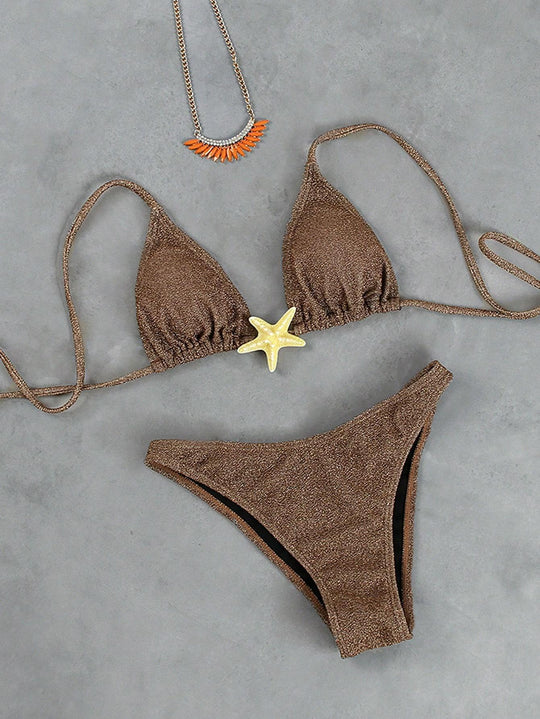 Damen Triangel-Bikini mit funkelndem Glitzereffekt und charmantem Stern-Detail R&B
