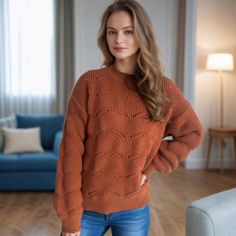 Damen Grobstrickpullover mit romantischem Zopfmuster und weit geschnittenen Ärmeln R&B