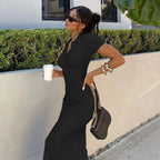 Damen Elegantes Maxikleid mit schmaler Silhouette und modischem Kragen R&B