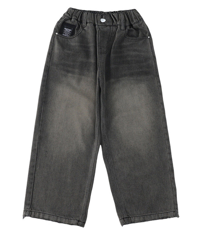 Damen lockere High-Waist Jeans mit elastischem Bund und geradem Bein R&B