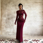 Damen Elegantes Langarm-Spitzenkleid mit tailliertem Design R&B