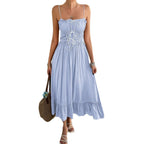 Damen Midi Sommerkleid mit elastischem Oberteil und Rüschensaum R&B