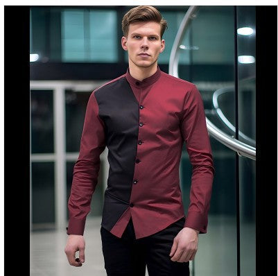 Herren elegantes Langarmhemd mit modernem Farbblockdesign R&B
