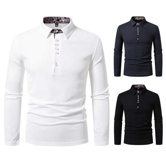 Herren Langarm Poloshirt mit außergewöhnlichem Kragen-Design R&B