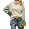 Damen Grobstrickpullover mit hohem Kragen und kontrastierenden Ärmeln