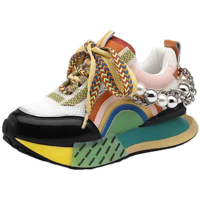 Damen Sportliche Sneakers mit modischem Ketten- und Perlenschmuck R&B