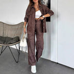 Damen Lässiges Blusen- und Hosen-Set aus weichem Material mit besonderen Texturen R&B