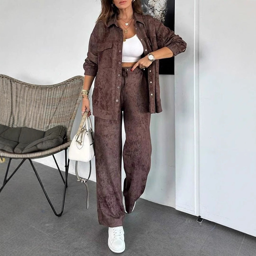 Damen Lässiges Blusen- und Hosen-Set aus weichem Material mit besonderen Texturen R&B