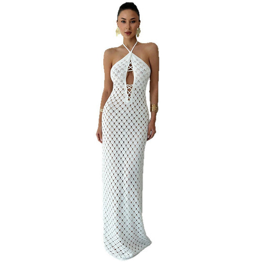 Damen Häkel-Maxikleid mit tiefer Ausschnitt R&B