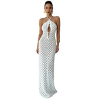 Damen Häkel-Maxikleid mit tiefer Ausschnitt R&B