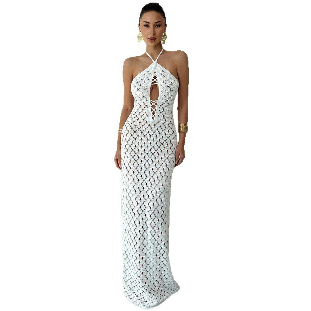 Damen Häkel-Maxikleid mit tiefer Ausschnitt R&B