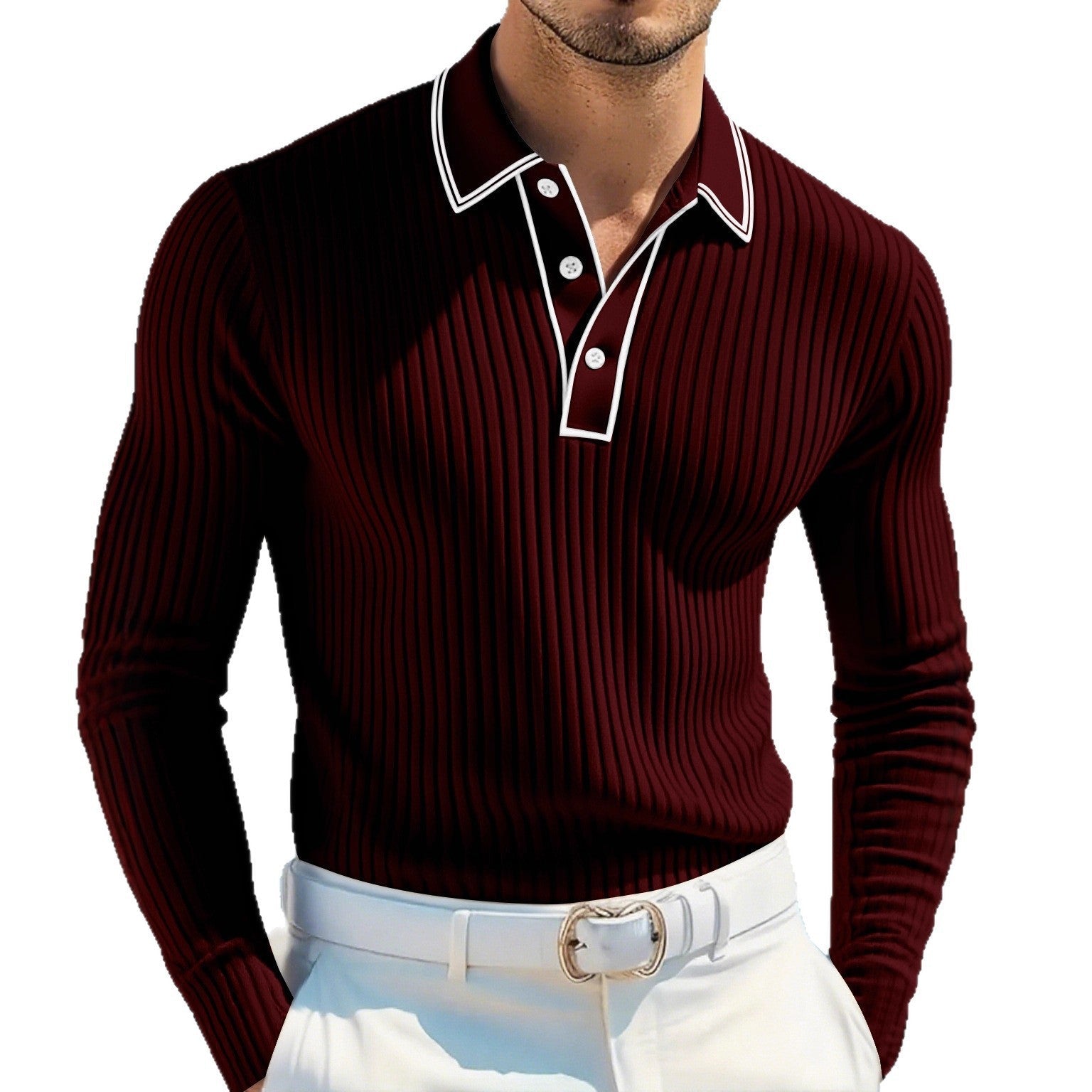 Herren Langarm-Polohemd mit strukturiertem Design R&B