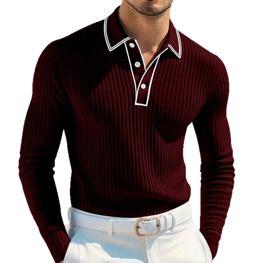 Herren Langarm-Polohemd mit strukturiertem Design R&B