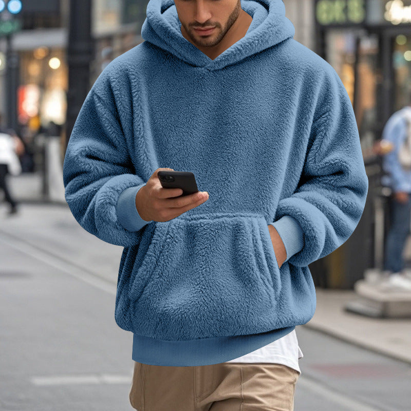 Herren übergroßer Fleece-Hoodie mit Kängurutasche und gemütlichem Schnitt R&B
