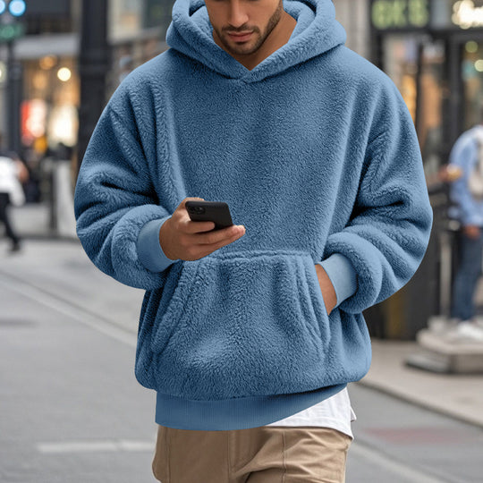 Herren übergroßer Fleece-Hoodie mit Kängurutasche und gemütlichem Schnitt R&B