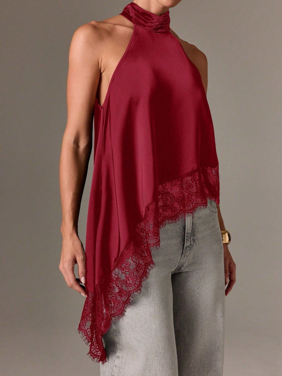 Damen Satin-Oberteil mit raffinierten Spitzenakzenten R&B
