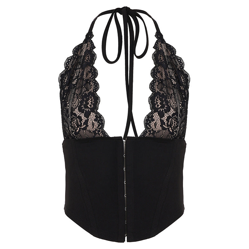 Damen Spitzen-Corsage mit tiefem V-Ausschnitt und modernen Rüschendetails R&B