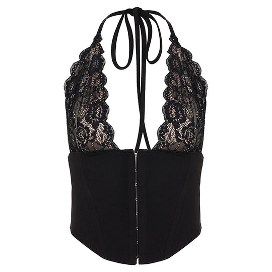 Damen Spitzen-Corsage mit tiefem V-Ausschnitt und modernen Rüschendetails R&B