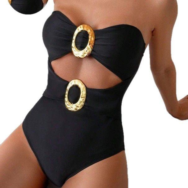 Damen Bandeau Badeanzug mit cut-out und dekorativem Schmuckelement R&B