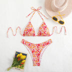 Damen Triangel-Bikini mit floralem Muster und verstellbaren Trägern R&B