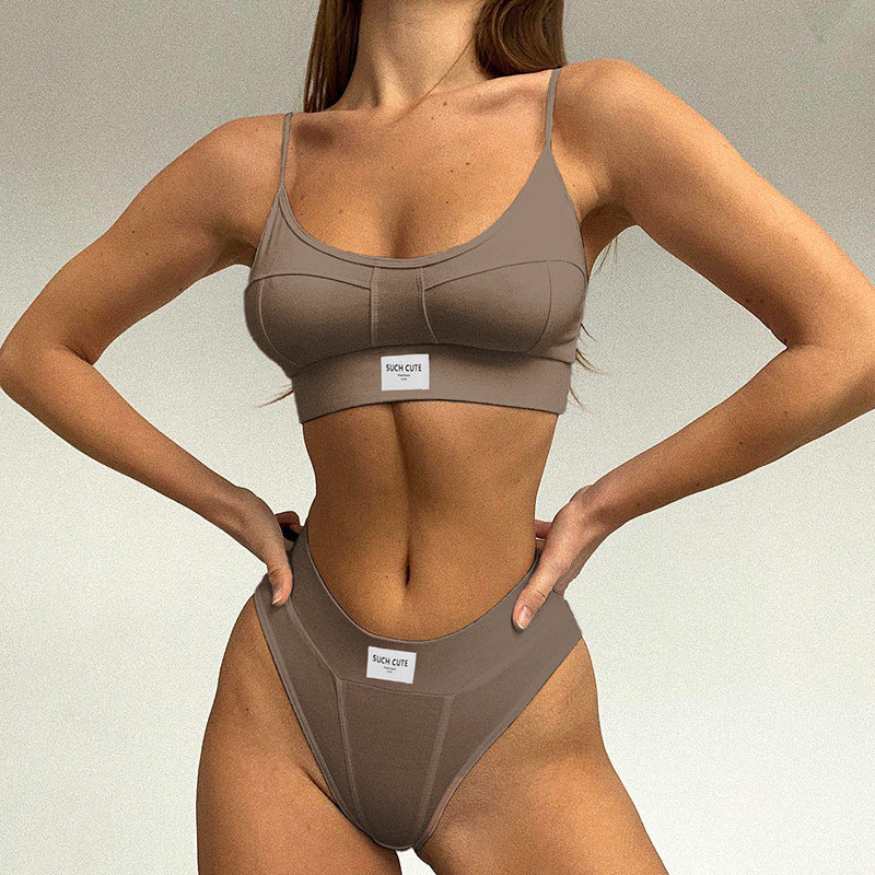 Damen komfortables Sport-BH- und High-Waist-Höschen-Set R&B