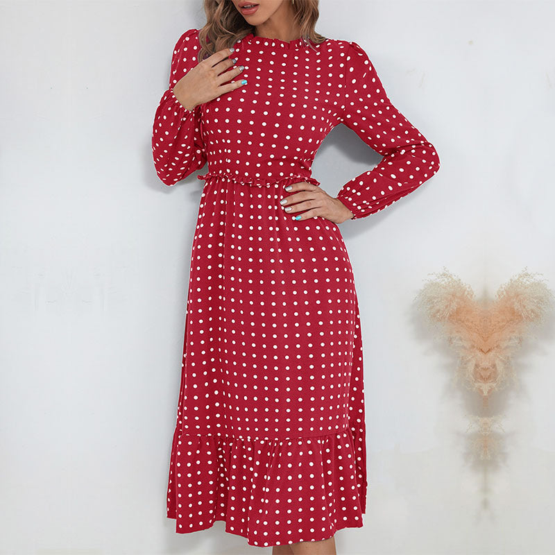 Damen Midi-Kleid mit elegantem Puffärmel und verspieltem Rüschensaum R&B