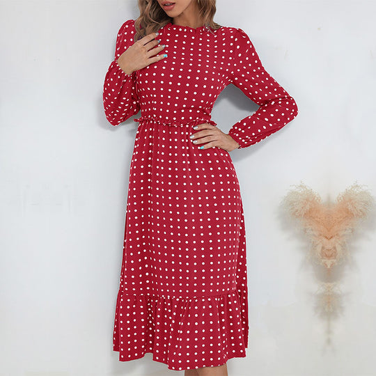 Damen Midi-Kleid mit elegantem Puffärmel und verspieltem Rüschensaum R&B