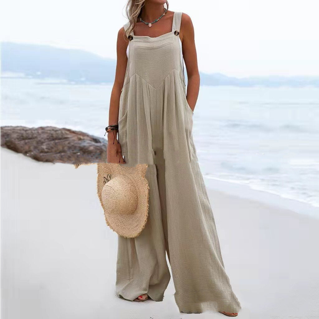 Damen luftiger Jumpsuit mit praktischen Taschen und verstellbaren Trägern R&B