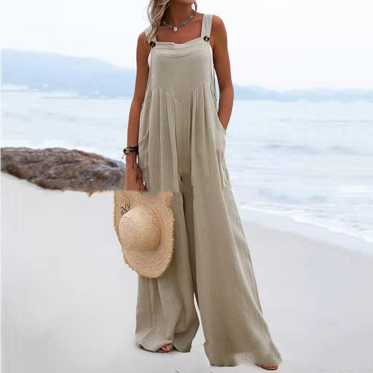 Damen luftiger Jumpsuit mit praktischen Taschen und verstellbaren Trägern R&B