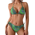 Damen Triangel-Bikini mit modischem Muster und verspielten Schnürdetails