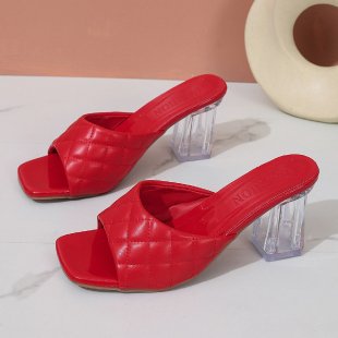 Damen modische Slides mit transparentem Blockabsatz R&B