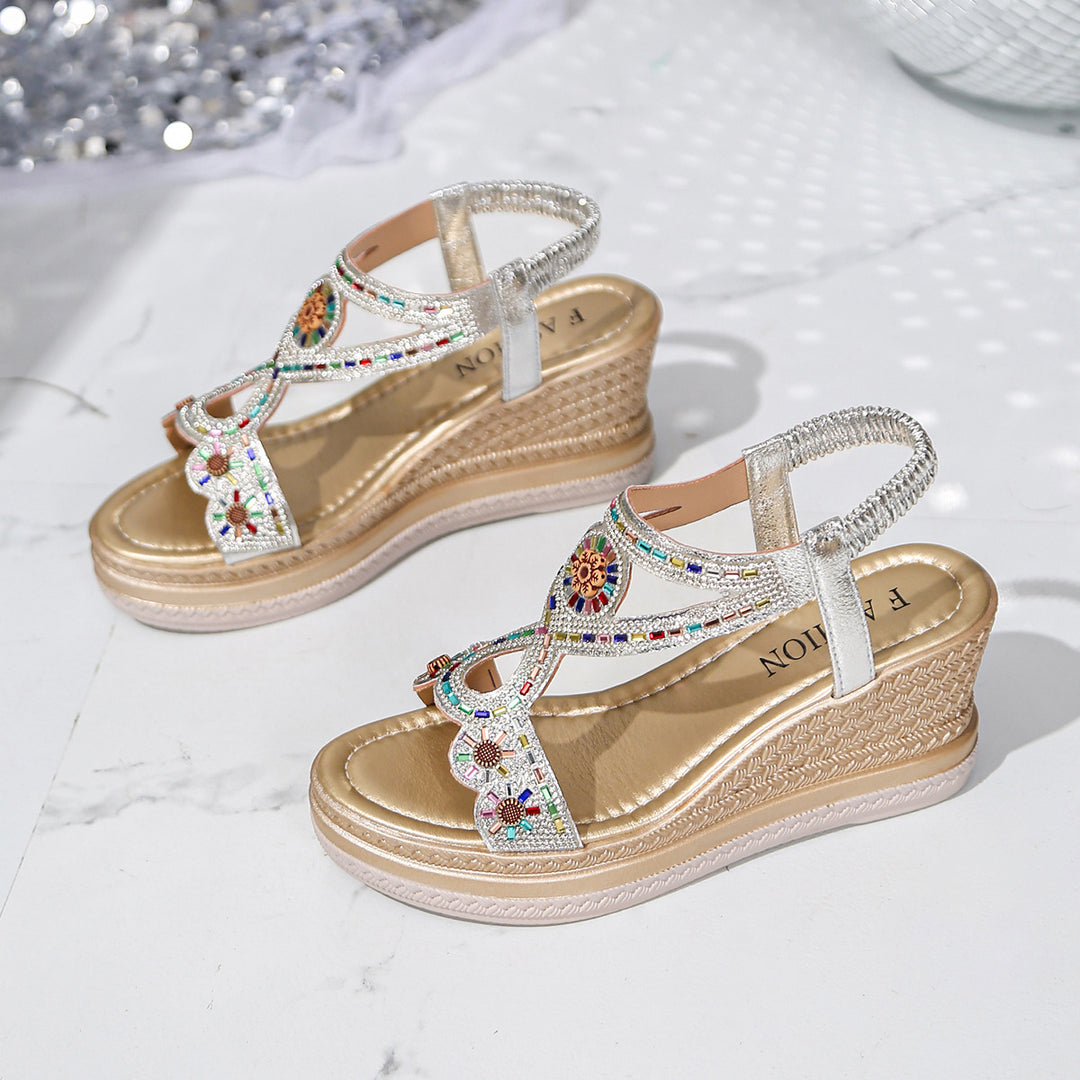 Damen Wedge-Sandalen mit kunstvollen Perlenverzierungen R&B