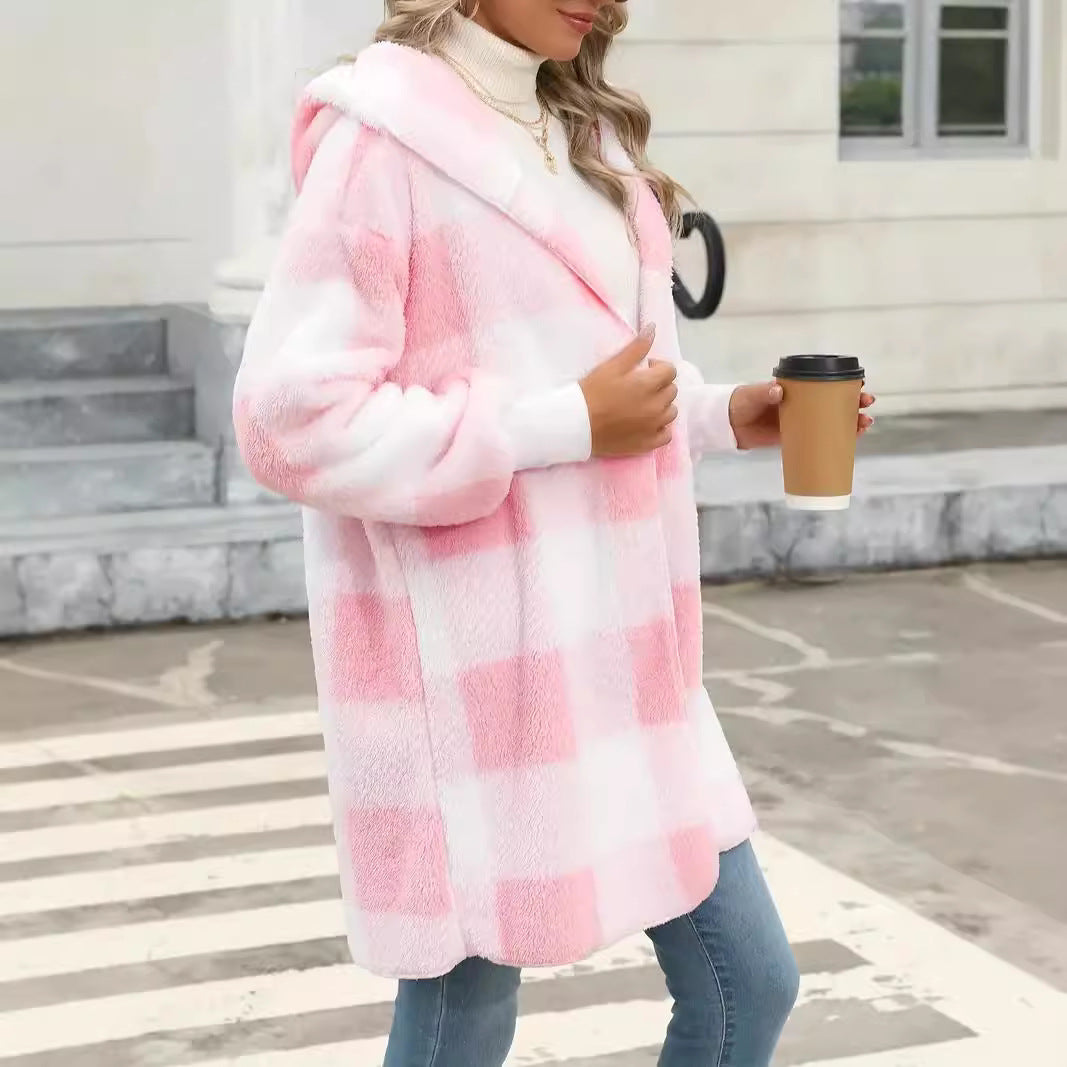 Damen Kuschelige Wolljacke mit Karomuster R&B