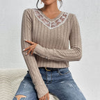 Damen Langarmshirt mit elegantem Spitzenkragen R&B