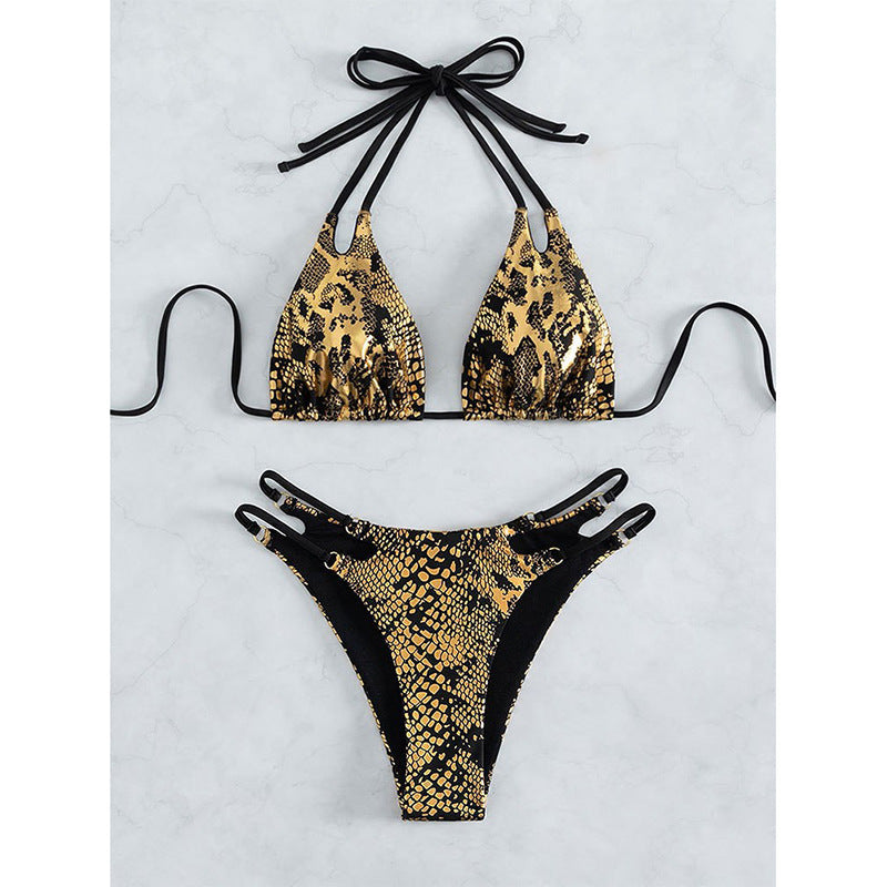 Damen Triangel-Bikini mit modischem Schlangenmuster