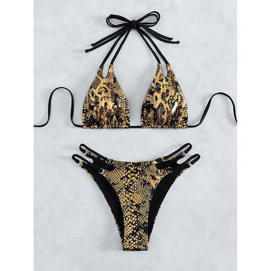 Damen Triangel-Bikini mit modischem Schlangenmuster R&B