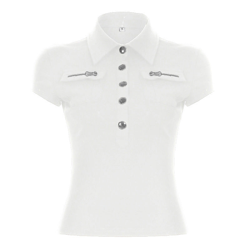 Damen Poloshirt mit stylischen Taschen und eleganten Druckknöpfen R&B