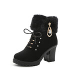 Damen Kunstfellgefütterte Stiefeletten mit eleganten Schnallen und robustem Blockabsatz R&B
