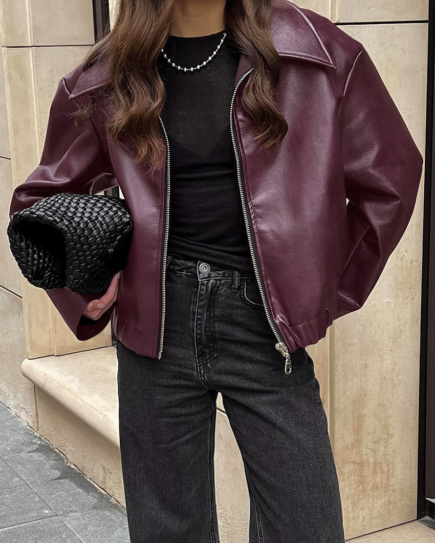R&B | Lift Matte Cropped Pu-Leder Bikerjacke