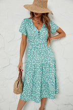 Damen Midi-Kleid mit Flügelärmeln und Knopfleiste R&B