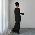 Damen nan körpernahes Maxikleid mit Quadratausschnitt, taillierter Raffung und hohem Seitenschlitz R&B