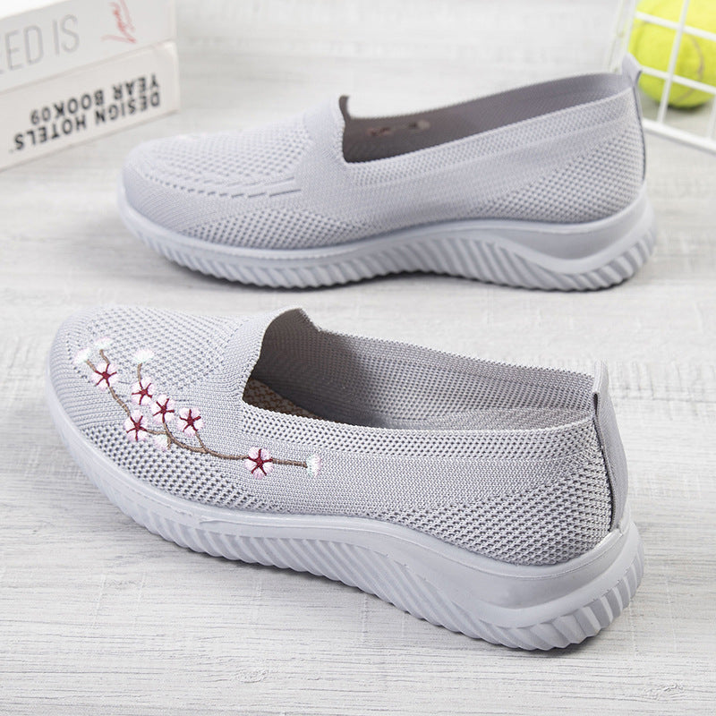 Damen Slip-On Freizeitschuhe mit luftdurchlässiger Oberflächenstruktur und floralem Dekor R&B
