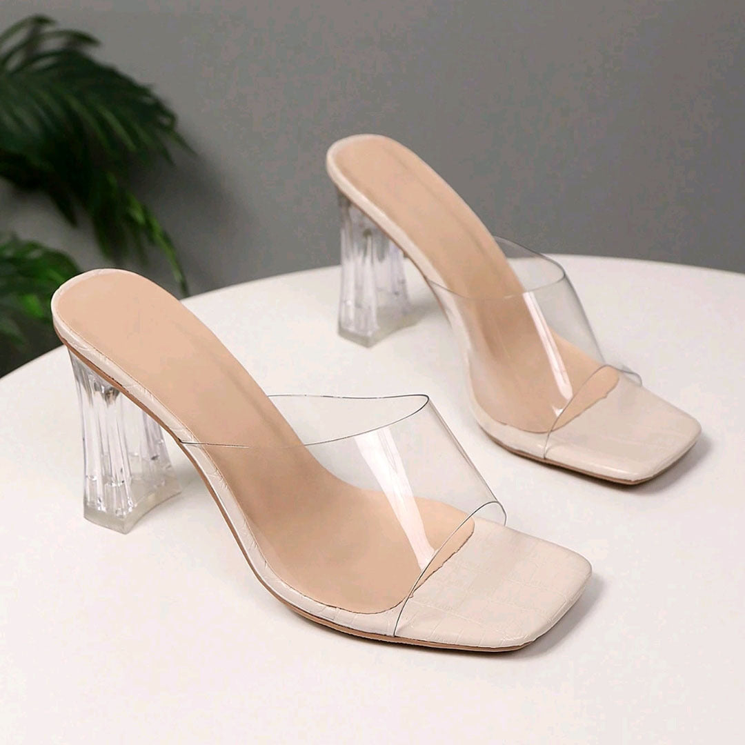 Damen elegante transparente Mules mit Blockabsatz R&B