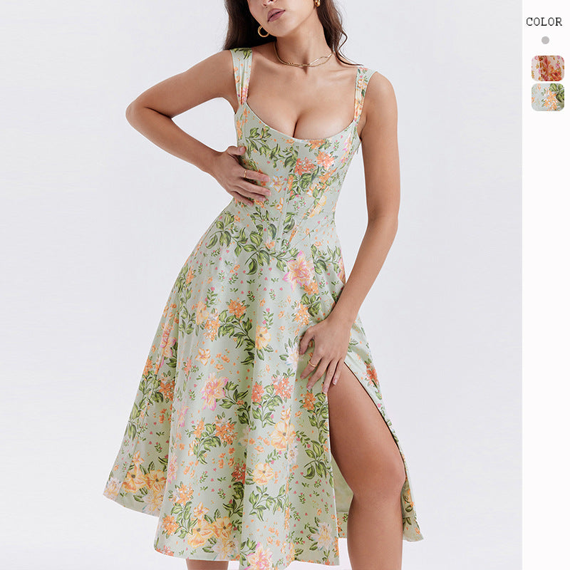 Damen Maxikleid mit schulterfreiem Design und floralem Muster R&B
